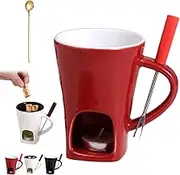 Chocolate Fondue Cup with Fork, Sweet Fondue Cup, Chocolate Melting Cup for Date Nights, Wedding Gifts (Red)