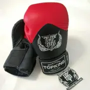 Topking8Oz Two-Tone Boxing Gloves Genuine Leather Black Red