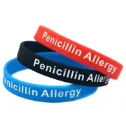 4x Adult Medical Alert Penicillin Allergy Silicone Bracelets Awareness Wristband