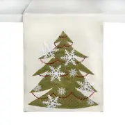 NEW!!! 72" Ivory & Green Satin Christmas Tree Applique Table Runner