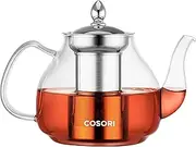 COSORI Glass Tea Kettle With Removable Infuser, 1000ML Teapot for Stovetop, Stainless Steel Filter, BPA-Free Borosilicate, Transparent, Green and Red Tea
