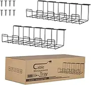 2 Packs Cable Tray, 40cm Under Desk Organizer for Wire Management, Metal Holder for Desktop Computer Home Office Kitchen Workstation to Cover and Hide Power Strips (Black)