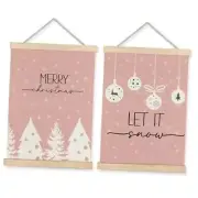 Supwhd Wall Decor, Let It Snow Christmas Wall Art With Wooden Pink Christmas