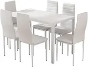 Dining Chairs and Table Dining Set 6 Chair Set of 7 Wooden Top (White)