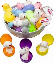 bydooo Mochi Squishy & Animal Stress Toy - 16 Pcs Choicest Squishys with 3 Filled Egg Surprise Mini Kawaii Cat Seal Panda Emoji Dog, 1 Bonus Unicorn Wristband, Kid, Little Big Kid