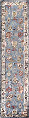Floral Light Blue Handmade Oushak Oriental Runner Rug 2' 5" x 13' 9" Hallway Rug