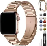 [Fullmosa] Compatible For Apple Watch Band 41mm 40mm 38mm, Stainless Steel iWatch Band with Case For Apple Watch Series 9 8 7 6 5 4 3 2 1 & iWatch SE and SE 2, 41mm 40mm 38mm Gold