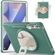 [Junfire] Protective Case for Galaxy Tab S10 Plus 12.4 inch 2024, Shockproof Samsung Tab S9FE+/S9+/S8Plus/S7FE/S7Plus Case with 360°Rotating Kickstand/Hand Strap/Stylus Holder-Green