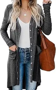 Alaster Queen Womens Open Front Cardigan Button Down High Low Hem Knitted Cardigan Outwear with Pockets