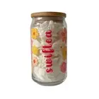 Taylor Swift "SwifTEA" Iced Tea Flower Smiley Face Sipper Glass w/ Bamboo Lid