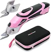 Pink Fabric Electric Scissors for Crafts, Sewing, Cardboard, Scrapbooking, Cordless Scissors and Storage Case