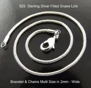 Bracelet & Chains Real 925 Sterling Silver Filled Solid Fine Snake 2mm Link