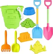 STARTIST 9 Pieces Castle Sand Beach Toys Sand Castle Building Kits Sand Spade Castle Buckets for Beach Summer Boys Girls Sand Outdoor, Green