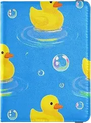 [Amooorous] Cartoon Cute Yellow Duck Leather decorative Passport Holders Vaccine Case Protector Cover Badge ID Vaccine Card Holder Wallet Ultra Slim, Cartoon cute yellow duck, 1 size