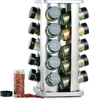 20 Jar Spice Rack with Spices Included - Revolving Tower Organizer for Kitchen S