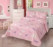 2pc Twin Quilt Bedspread Set Kids/Teens Girls Unicorn Rainbow Pink Purple White New