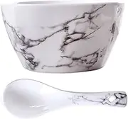 VINTORKY 1 Set Marbled Ceramic Bowl Rice Bowl Spoon for Soups Salads Noodles and More Tableware with Design