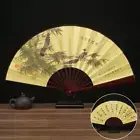 Chinese Vintage Style 33.33CM Folding Fan Wooden Handle Large Silk Fan