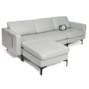 Costway 3-Seat L-shaped Sofa Bed Fabric Lounge Couch w/Charging Port Ottoman Upholstered Living Bedroom