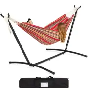 Double Cotton Hammock Bed with Portable Carrying Bag Steel Stand Rainbow Hammock