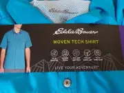 Eddie Bauer Men's SSleeve Moisture Wicking Woven Tech Shirt Blue Danube XxL $80