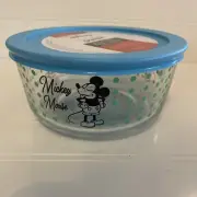 Pyrex Disney Mickey Mouse "The True Original" 4-Cup Bowl w Blue Lid Dots NEW