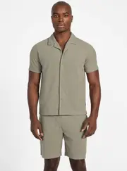GUESS Eco Green Baron Textured Knitted Shirt Size: XS, Elastane