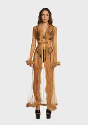 Bronze Mistress In Marabou Long Robe