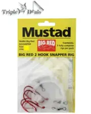 1 x Packet of 3 Mustad Big Red Snapper Rigs-2 Hook Pre-Tied Snelled Snapper Rigs