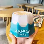 STARBUCKS 星星杯 日本富士山杯 2021款 牛奶玻璃杯 咖啡杯奶杯杯 藍色印花六边形馬克杯