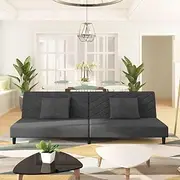 2-Seater Sofa Bed with Two Pillows Dark Grey Velvet Home Sofa