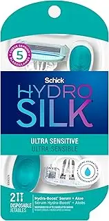 Schick Hydro Silk Sensitive Womens Disposable Razors, 3 ct, 5-Blade Disposable Razors for Women Sensitive Skin, Travel Razor for Women