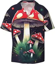 [ASBBTYG] Magic Mushrooms Print Men's Hawaiian Shirts Stylish Cuban Collar Short Sleeve Shirt Tropical Patterns