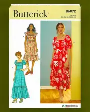 High Waist Dresses Sewing Pattern~Square Neckline (Sizes 16-24) Butterick 6872