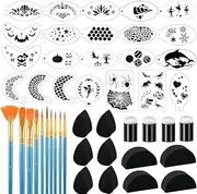 Face Paint Stencils Kit 22 Pcs Reusable Face Painting Stencils with 10 pcs Painting Brushes,14 pcs Face Painting Sponges for Party Halloween Party Makeup Depvision Face Paint Accessory Kit