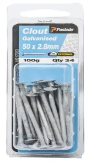 2x Paslode CLOUTS NAILS 50x2.8mm 100g 34Pcs Galvanised Steel & Flat Head