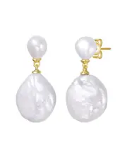 Genevive 14K Over Silver 17-18mm Pearl Drop Earrings