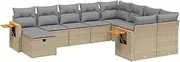 vidaXL Garden Sofa Set - 10 Piece Modular Beige Rattan Lounge with Cushions, Storage Function, Foldable Side Tables for Patio/Outdoor