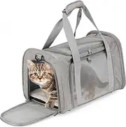 Fistech Pet Carrier for Large Cats, Soft-Sided Cat Carrier for Medium Big Cats and Puppy, Washable Dog Carrier Privacy Protection for Home Outdoor Travel (Grey)