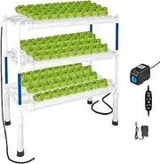 Hydroponics Growing System 108 Plant Sites, 3 Layers 12 Food-Grade PVC-U Pipes Gardening System Grow Kit, Nest Basket and Sponge for Leafy Vegetables,Fruits,Herb