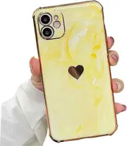 Compatible for iPhone 11 Case 6.1 Inch Marble Electroplated Love Heart, Case for iPhone 11 Plating Soft TPU Shockproof Camera Protective Back Cover fo