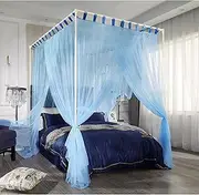 Princess Bed Netting Canopy Bunk Canopy Curtain Bed Frame Anti-Mosquito Anti-Glare Canopy Bed Frame Post Poles with Curtains,Blue,Queen