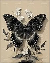 Butterfly and Floral Paint by Numbers Kit for Adults - DIY Black Butterfly with White Flowers Painting on Canvas 16x20 Inches,Acrylic Paint Set,Suitable for Beginners,Art for Home Decoration