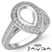 Halo Pave Set Pear Semi Mount Diamond Engagement Ring 18k White Gold 1.65 Ctw