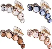 4 Pack Clear Gold Blue Brown Octopus Crystal Gems Glitter Sparkly Plastic Hair Claw Clips Clutcher Crab Jaw Barrettes Grips Clamps Clasps Buns Twist Hair Up Accessories for Women Girl