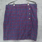 SK19250-TALBOTS Womens 16P Plaid Skirt Flannel Wool Polyester Pencil Button NWT