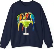 [Generic] Parrots Drinking Margarita On Summer Vacation Birds Womens Gift Sweatshirt for Adults Crew Neck Long Sleeve Pullover