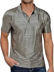 [Generic] Mens Sequin Polo Shirts Sparkle Short Sleeves Club Party Shiny Tops - Relaxed Fit Short Sleeve Turndown Sparkle Disco Nightclub T-Shirts Tops Polo Shirt Hipster Costume T Shirts for Men Streetwear