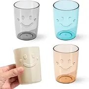 4Pcs Bathroom Tumbler Toothbrush Cups, Smiley Unbreakable Toothbrush Holders, Reusable Drinking Cups Plastic Mouthwash Cup Bathroom Brushing Cup 300ml (4 Colors)