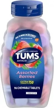TUMS Extra Strength Assorted Berries Antacid Tablets for Heartburn Relief, 96 co